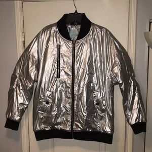 Women’s Seenfaan Silver Metallic Bomber Jacket Size M (160/84A)